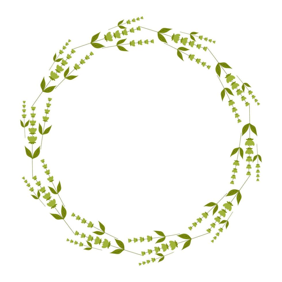 Round frame with green flowers vector