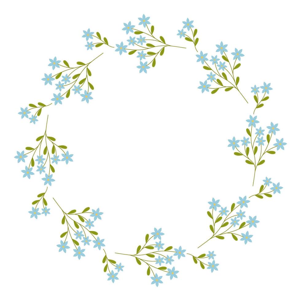 Round frame with blue wildflowers vector