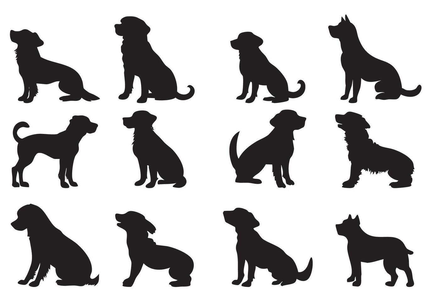 Different dog breeds in silhouette style vector