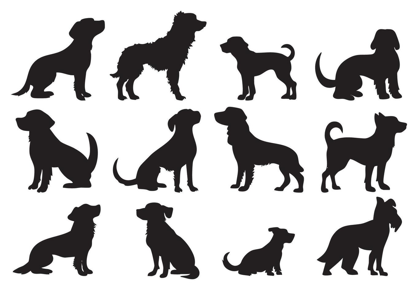 Set of dog silhouettes in various poses vector
