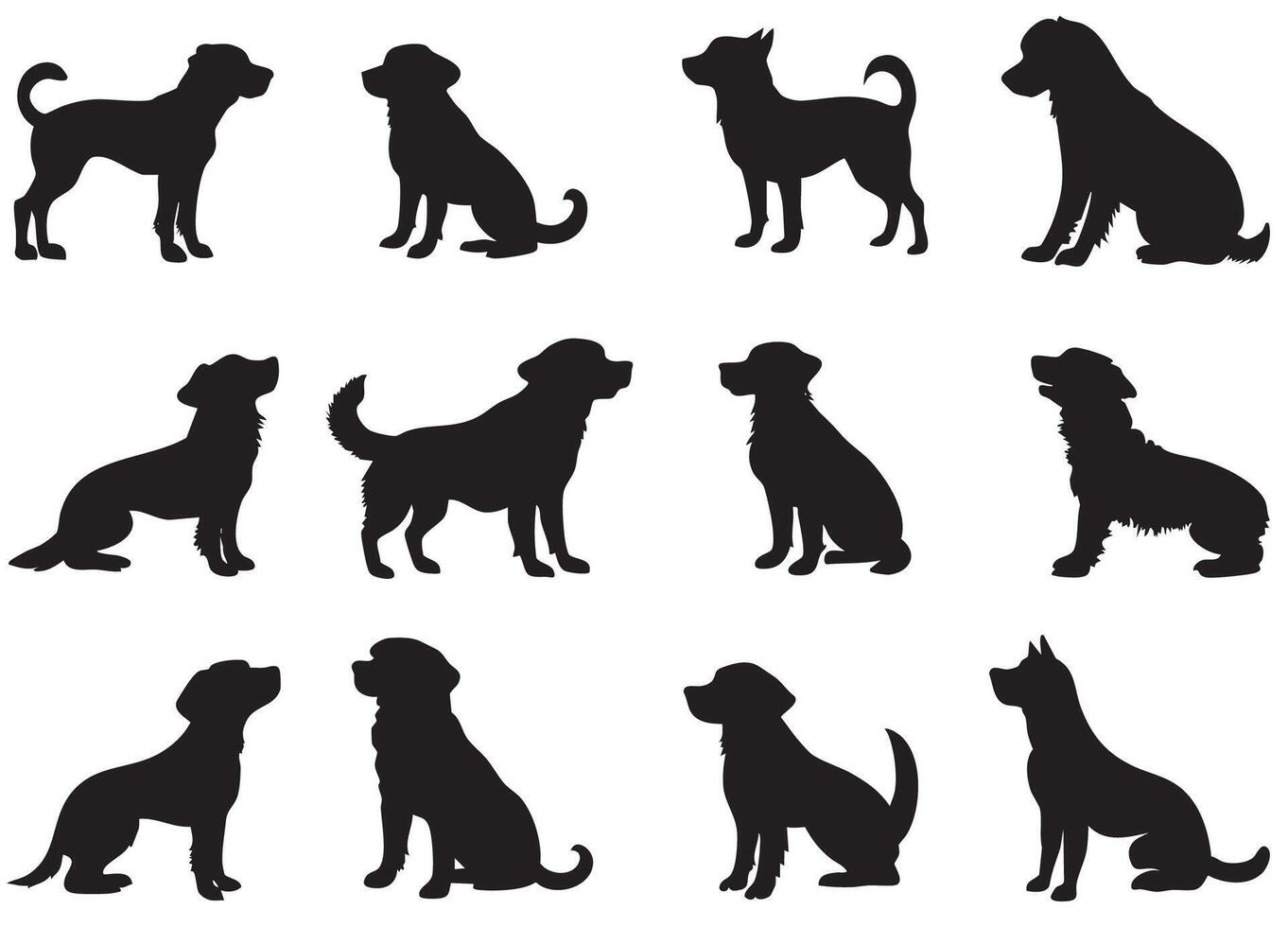 Dog silhouette set featuring multiple breeds and stances vector