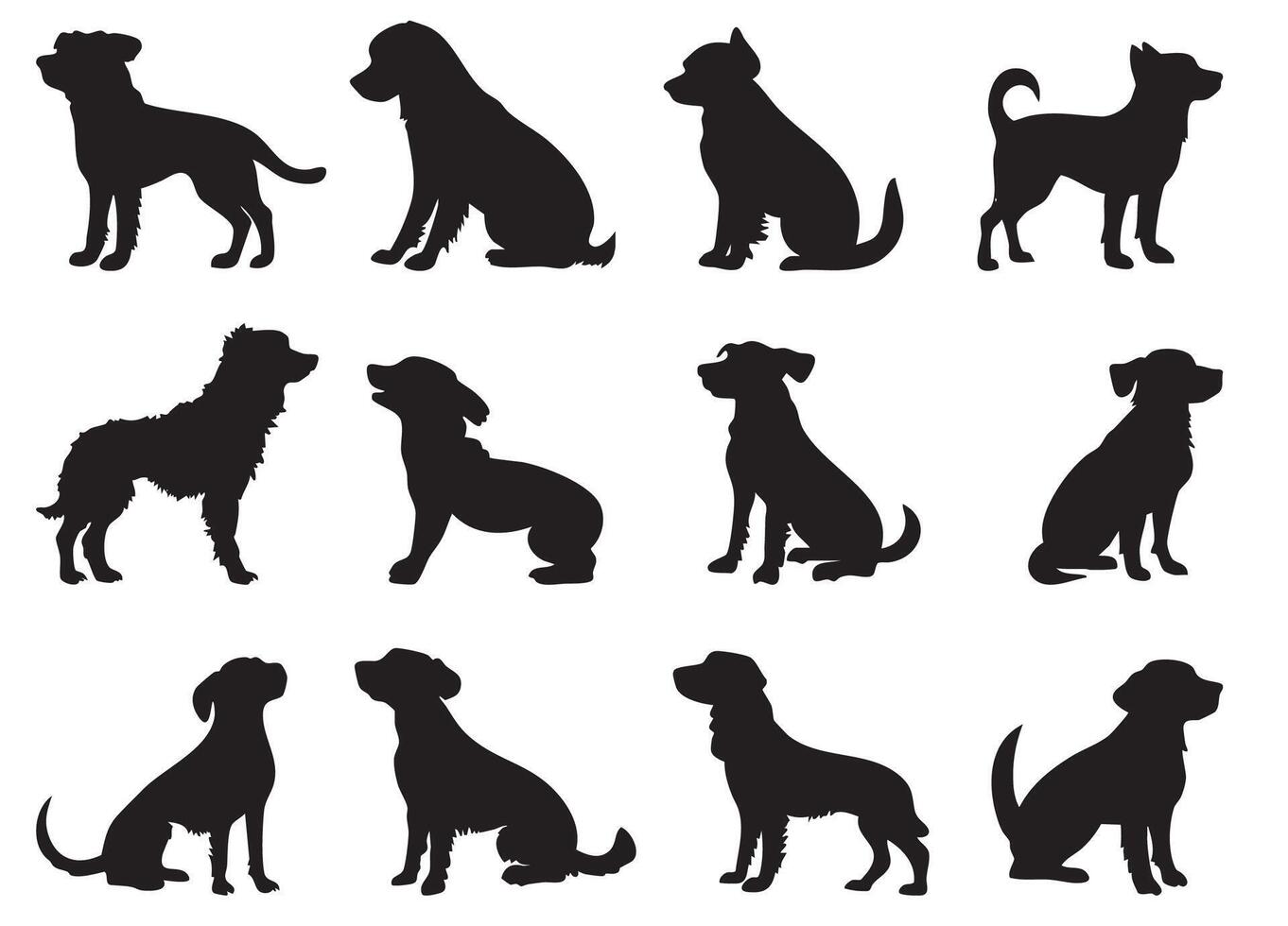 Silhouette set of various dog in different poses vector