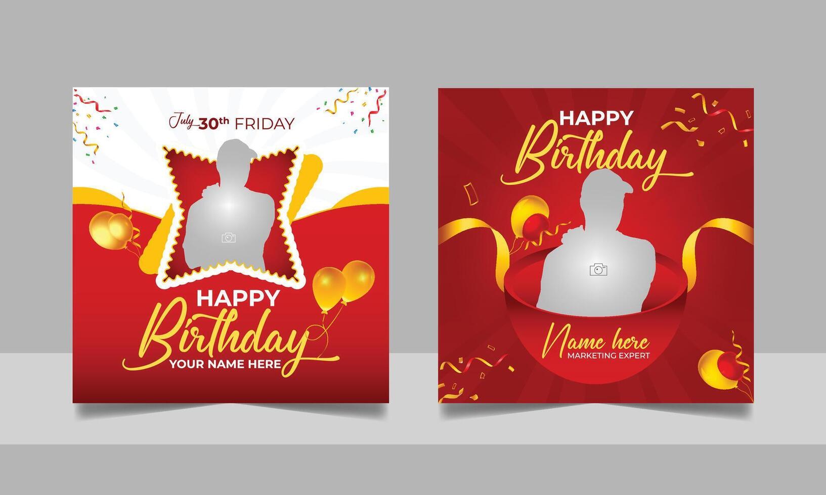 Birthday wishes social media post template, party invitation or greeting card, happy wedding anniversary celebration event square banner vector