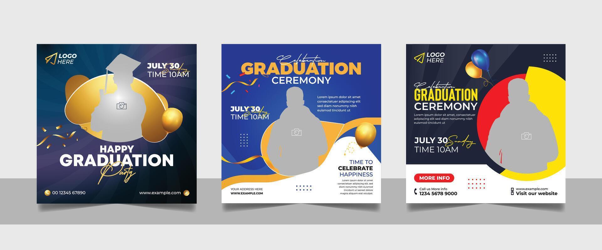 Graduation event greeting ceremony celebration social media post square flyer wishes template vector