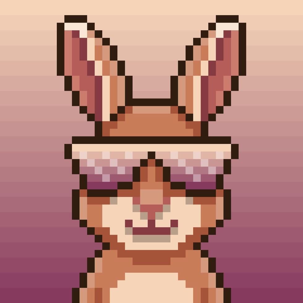 Pixel art illustration of a cool rabbit sporting stylish sunglasses, perfect for a retro or playful aesthetic. vector