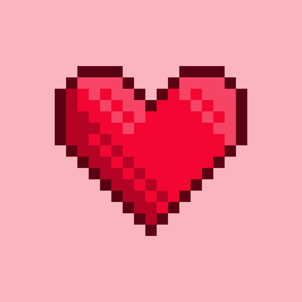 Pixel art illustration of a classic heart, perfect for adding a touch of retro vibes. The design features a vibrant red heart against a soft pink background vector