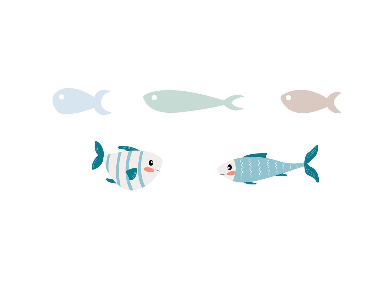 Set of Fish Illustrations. Two Detailed and Three Simple Background Fish vector