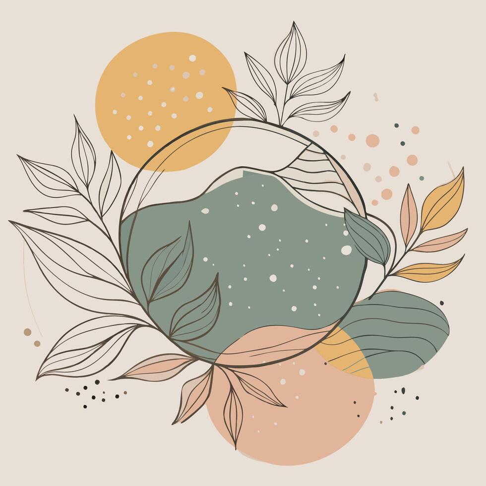 Abstract floral design with green leaves and colorful circles vector
