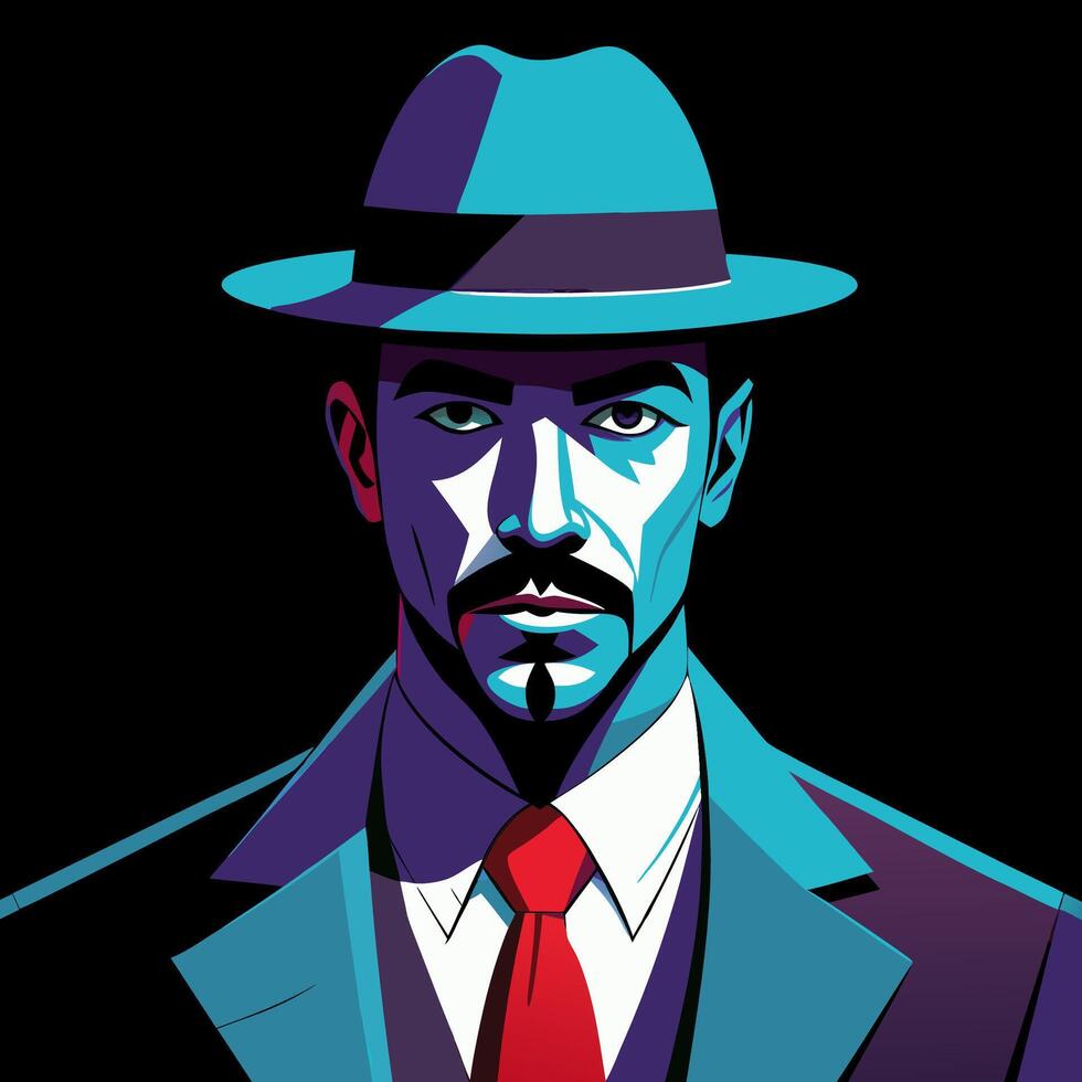 The Mysterious Gentleman in a Fedora Hat with a Red Tie vector