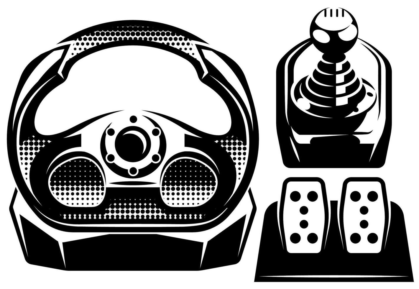 Gaming Steering Wheel with Pedals and Joystick Illustration vector