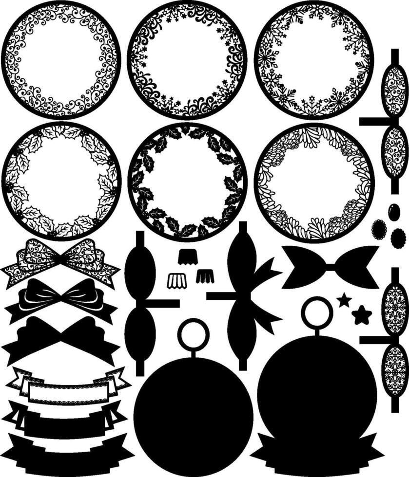 A set of black and white silhouettes of various items vector