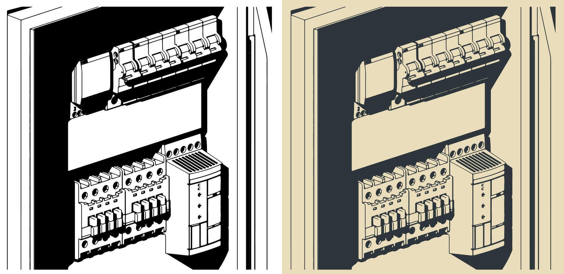 Electrical panel board close-up illustrations vector