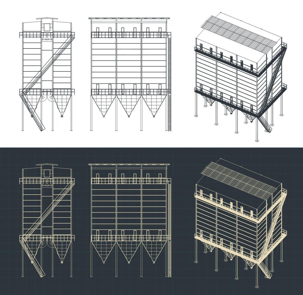 Dust extraction system blueprints vector