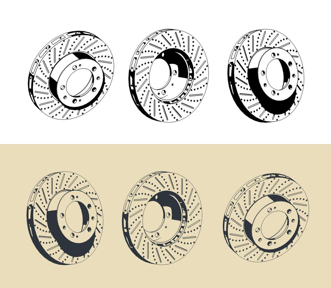 Heavy duty brake disc illustrations vector