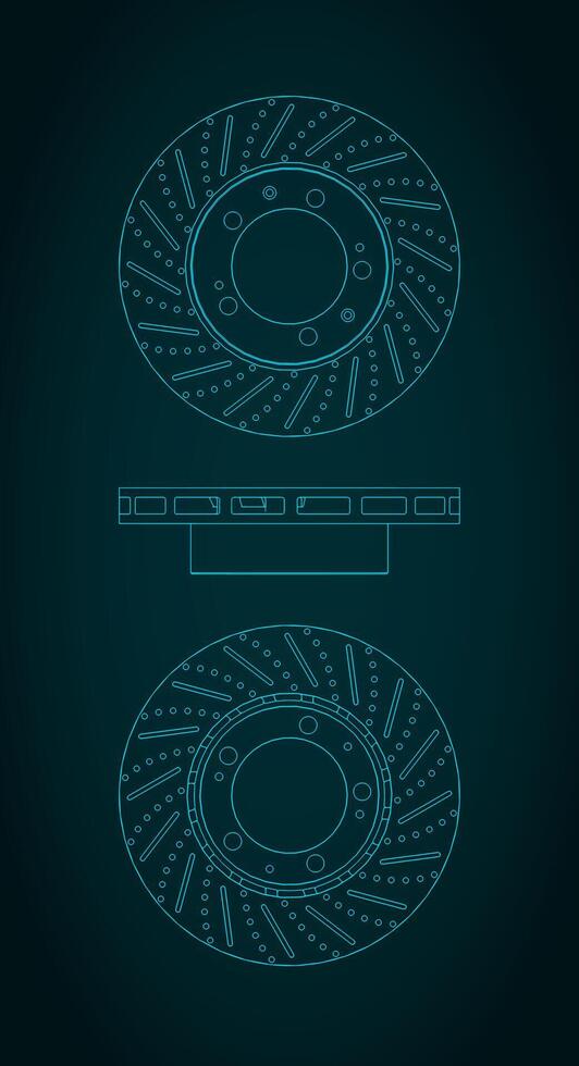 Heavy duty brake disc blueprints vector