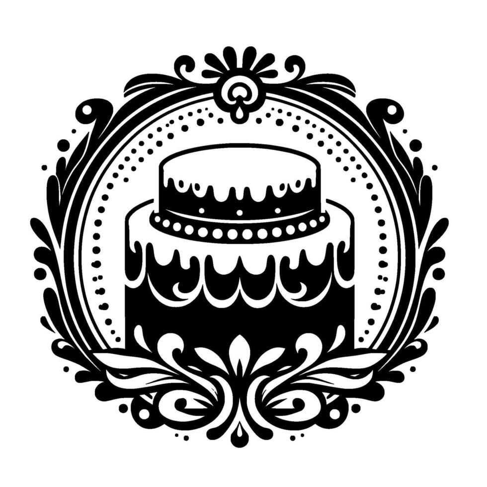 Elegant Black and White Cake in Ornate Decorative Frame, Isolated Element for Celebrations and Events vector