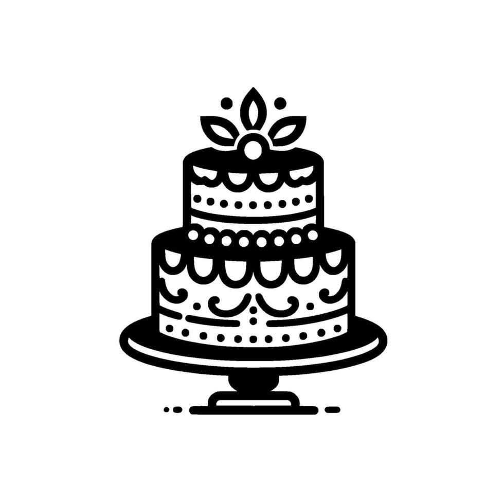 Elegant TwoTiered Cake Illustration in Bold Black and White, Decorative Topper, Standing on a Pedestal. vector