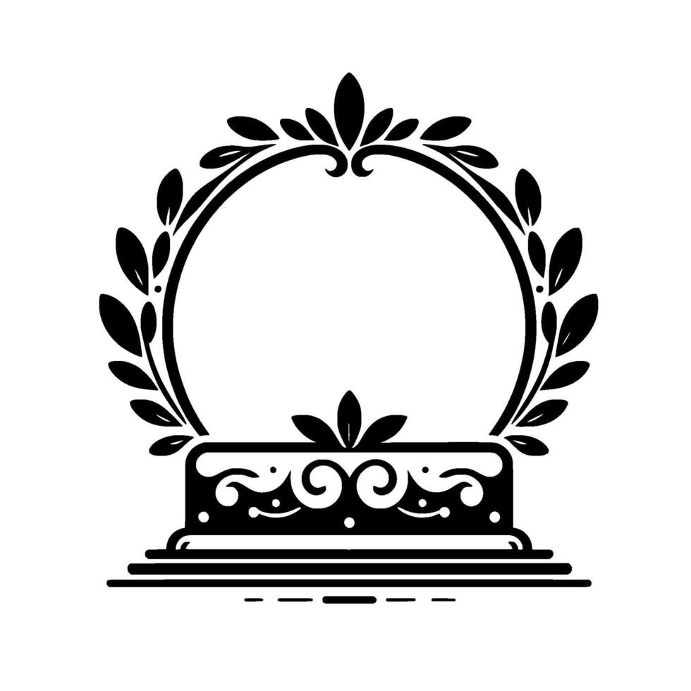 Elegant Black and White Floral Decorative Frame with Ornate Base, Ideal for Weddings, Announcements, or Greeting Cards. vector