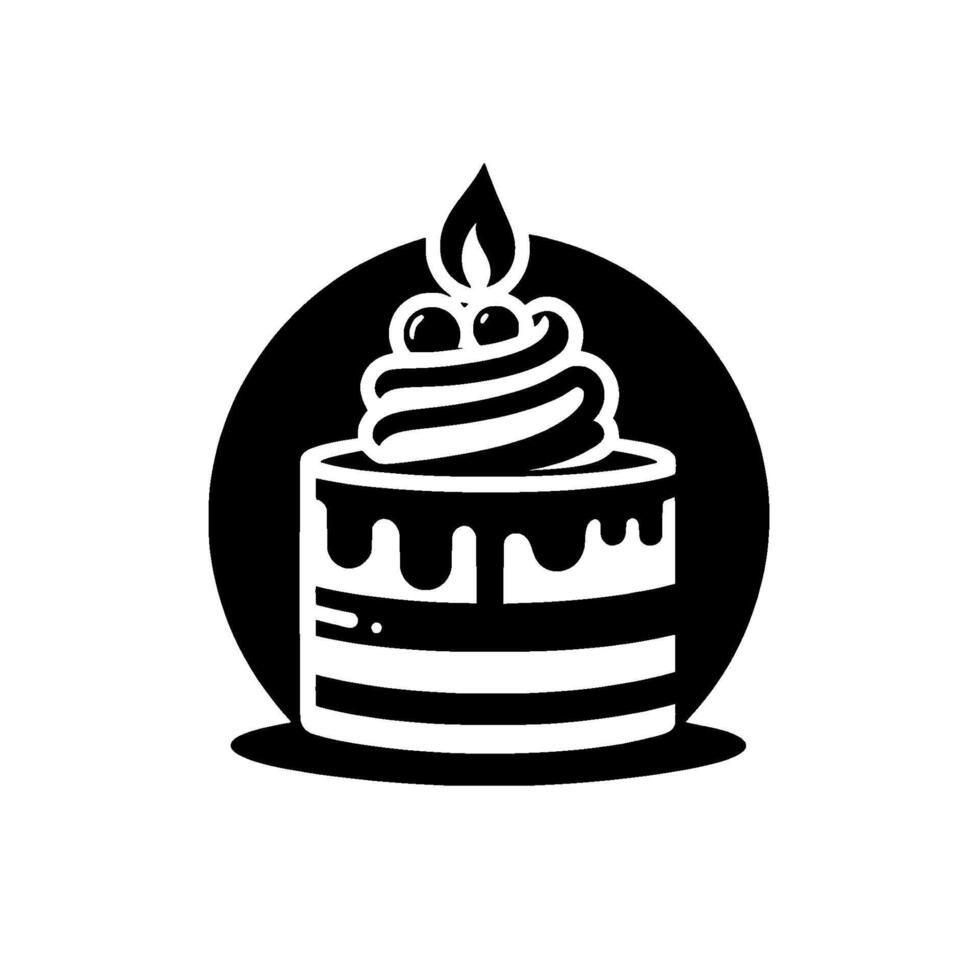 Monochromatic Cake Featuring a Lit Candle, Decorative Frosting, and a Black Backdrop, Creating a Modern Aesthetic. vector