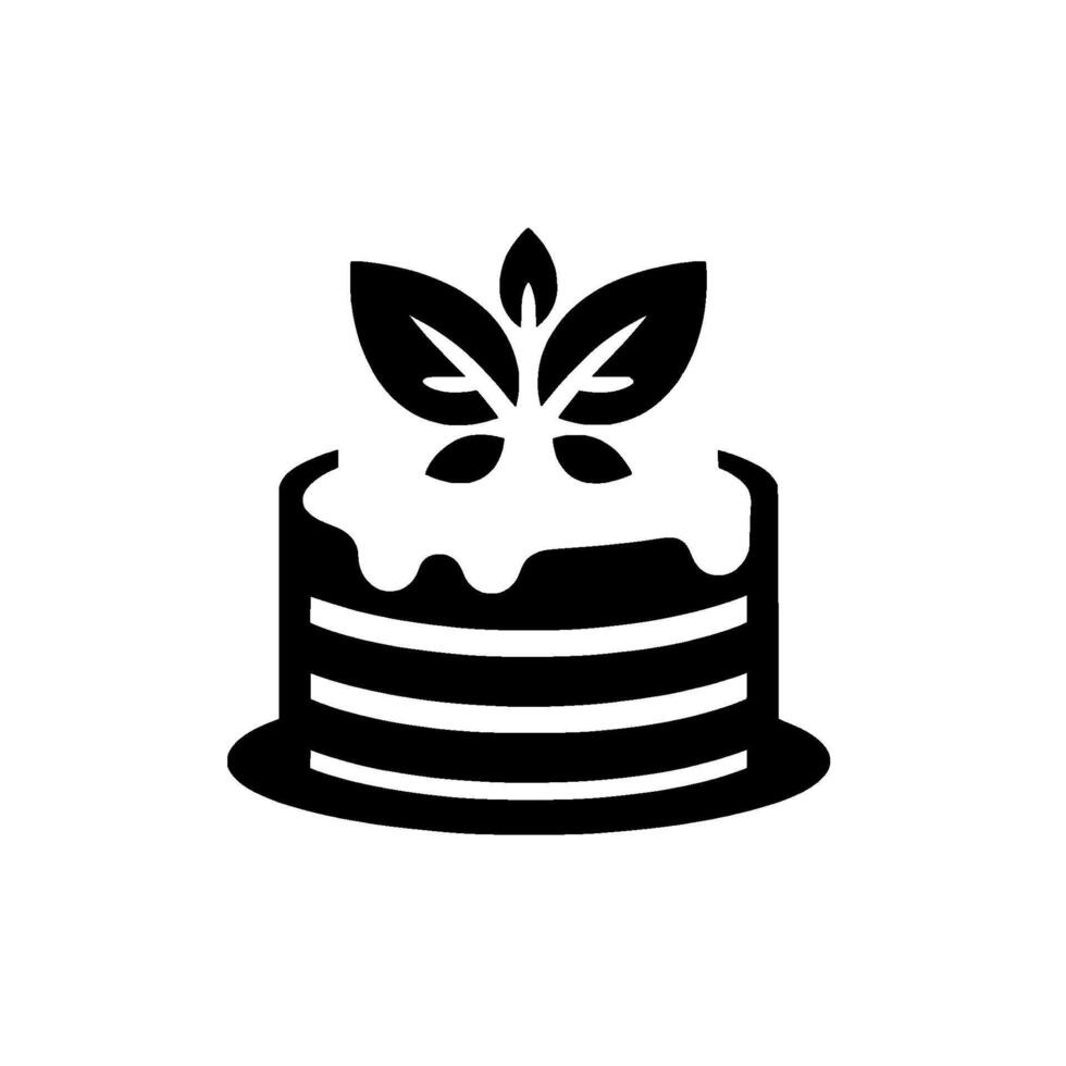 Minimalist Black and White of Layered Cake with White Frosting and Herbal Leaf Embellishment, Fresh Natural Concept. vector