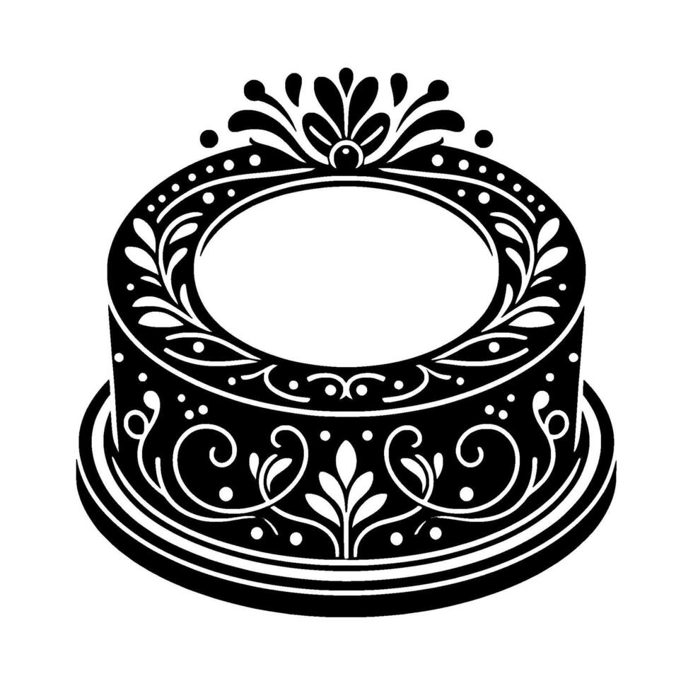 Ornate, black and white decorative ring with intricate floral and dot patterns, set against a stark white backdrop. vector