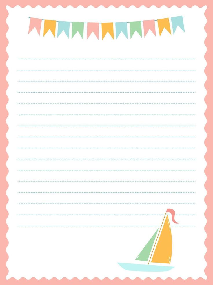 Nautical-themed notebook template with a sailboat in soft colors vector