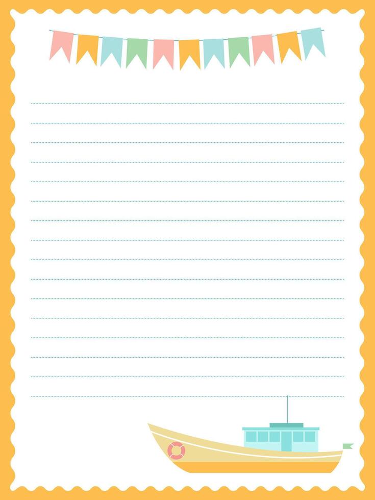 Diary page template with a ship for children vector