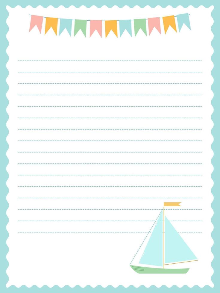 A page for marine-themed notes with a sailboat in soft colors vector