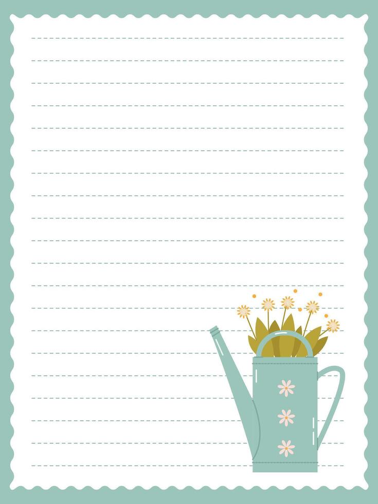 cute scrapbook page template with watering can with flowers vector