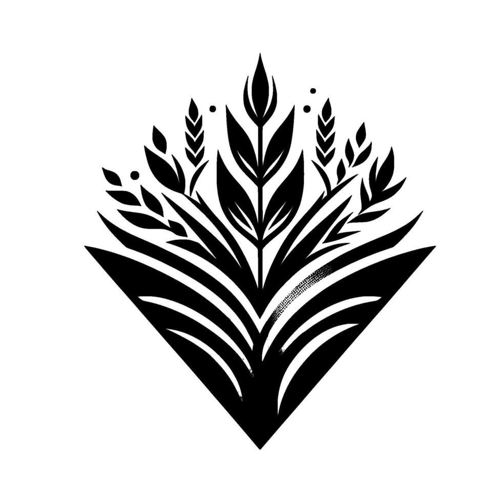 Abstract Black and White Floral with Diamond Base and Organic Leaf Motif vector