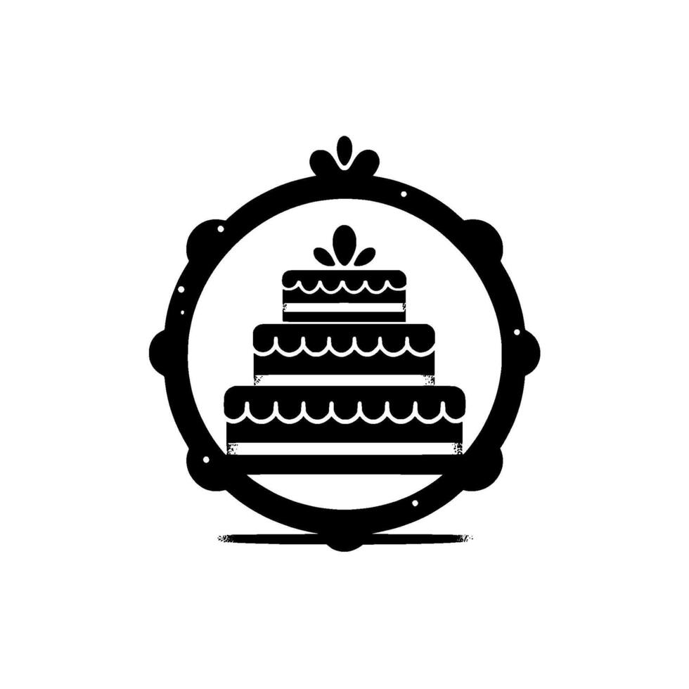 Monochromatic Cake within a Decorative Frame A Minimalist Black White for Celebrations, Baking, and Festivities vector
