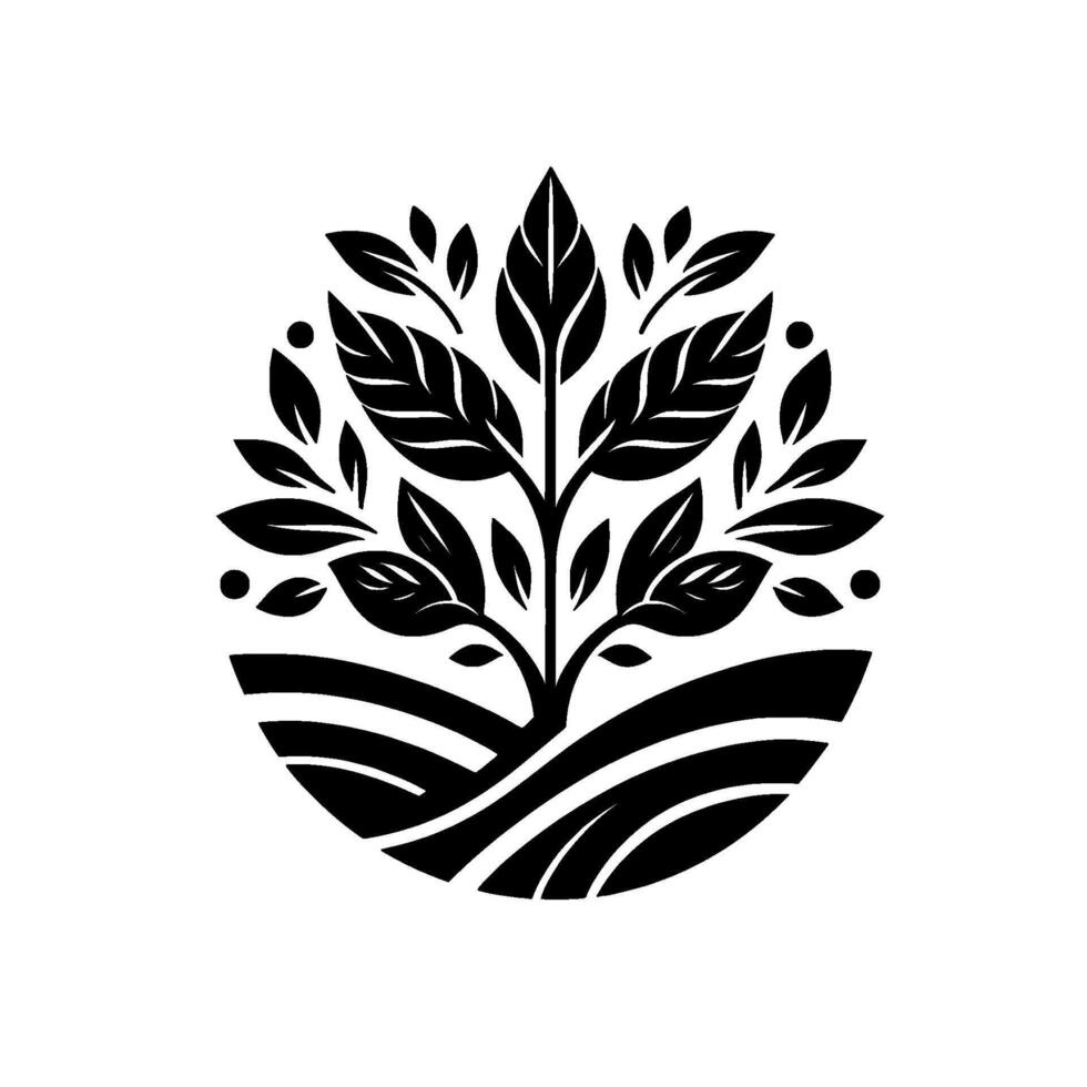 Elegant Black and White of a Thriving Tree Emblem, Symbolizing Growth and Nature within a Symmetrical Oval. vector