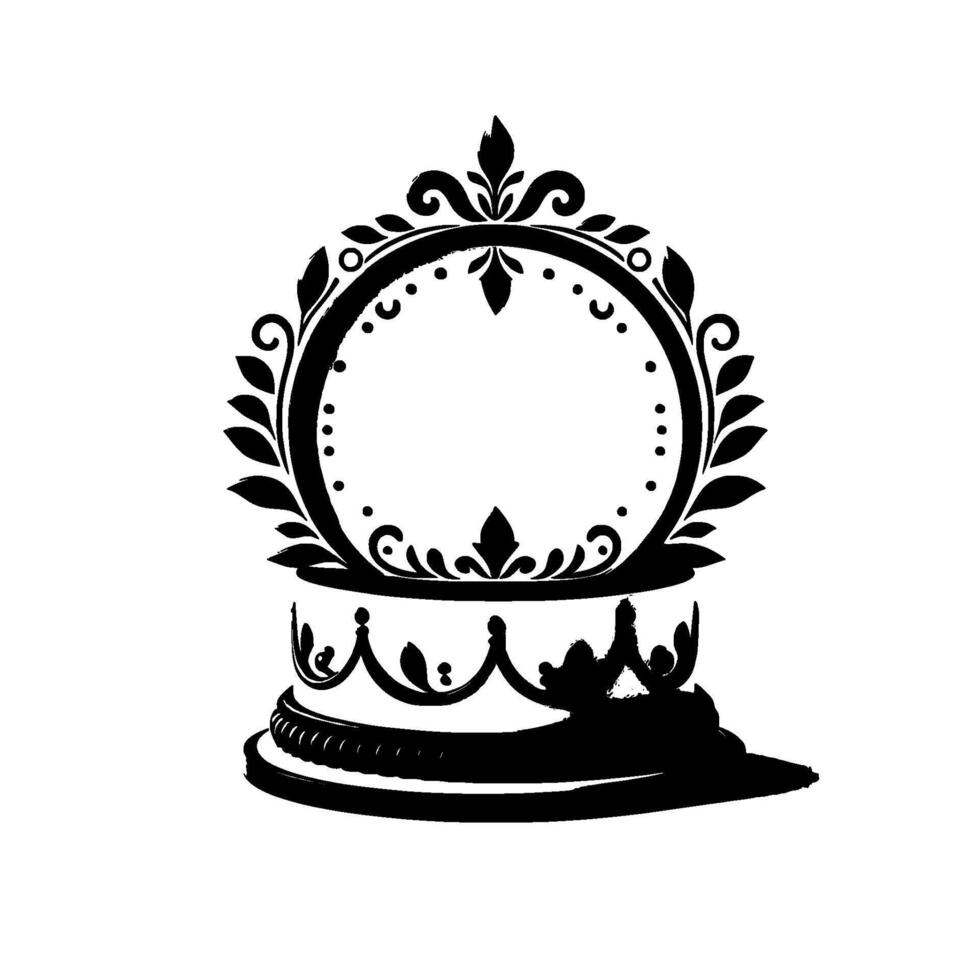 Ornate Black and White FloralFramed Clock on a Pedestal with Decorative Base and Clean White Background. vector