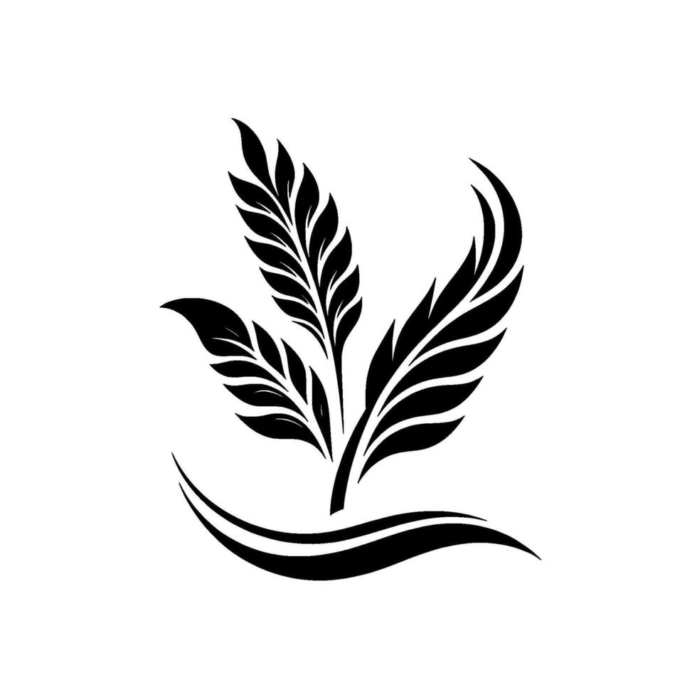 Elegant Black and White Botanical Logo Stylized Feathery Leaves Rising from a Curved Base on a Clean White Backdrop. vector