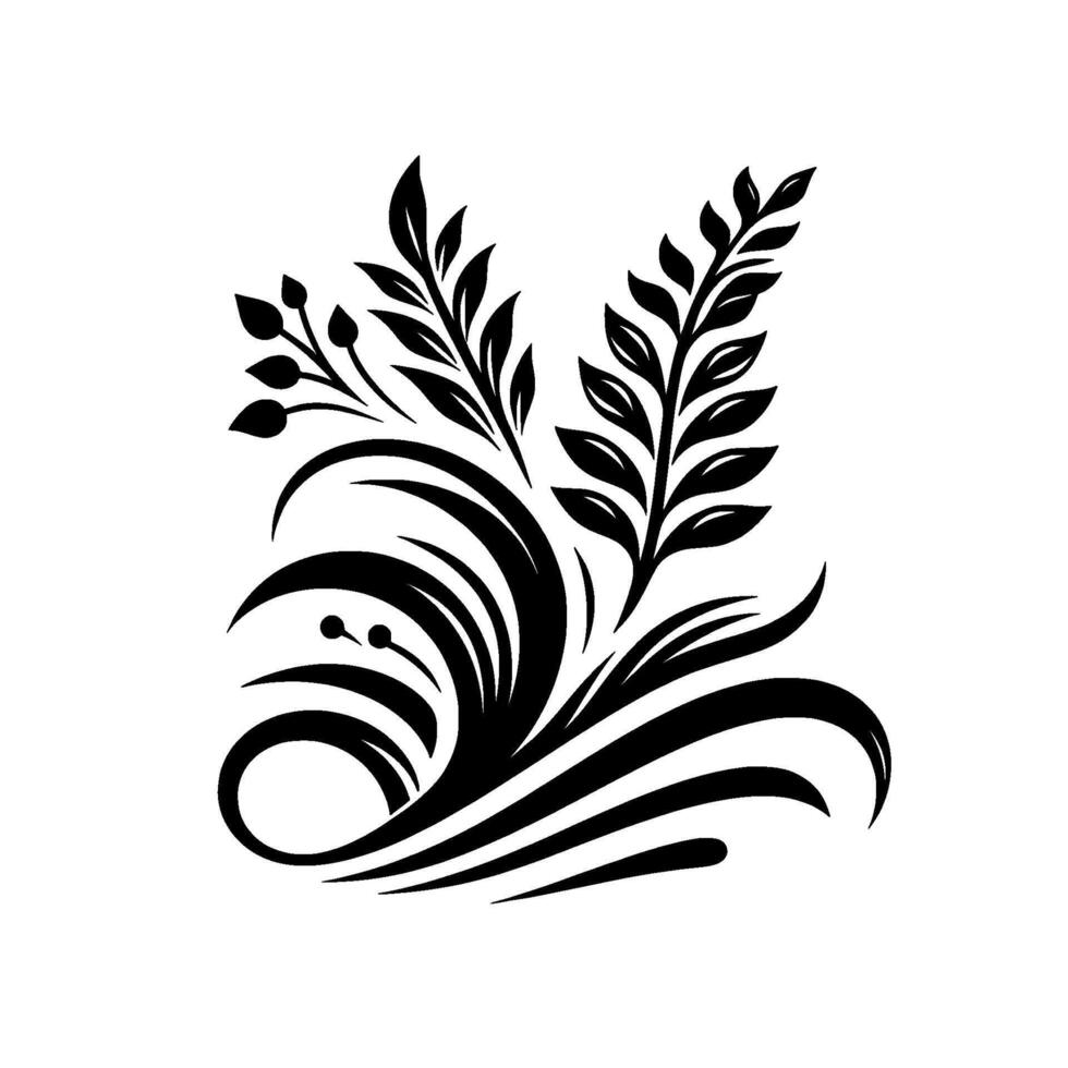 Elegant Black and White Floral Design Curvaceous Leaves, Berries, and Swirls on a Clean White Background for Decorative Arts. vector