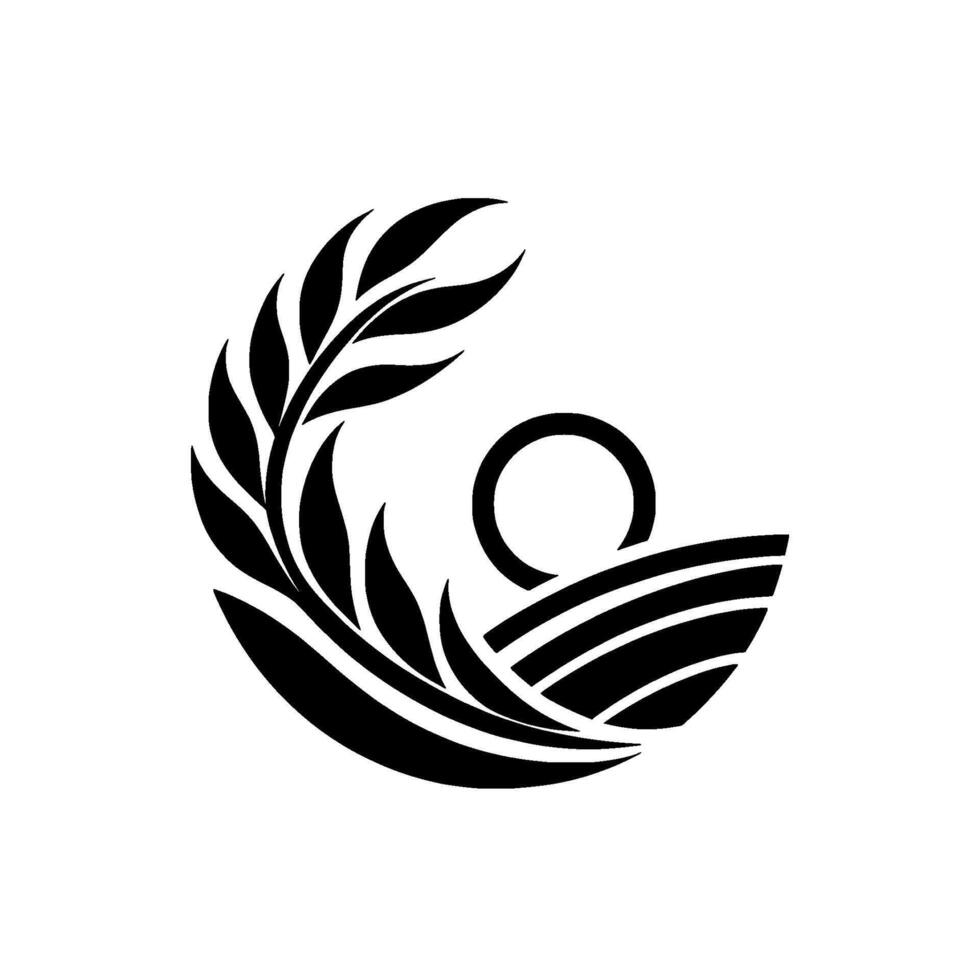 Minimalist Monochrome Logo Wheat Stalks, Fields, and Sun, Emblem of Harvest and Nature. vector