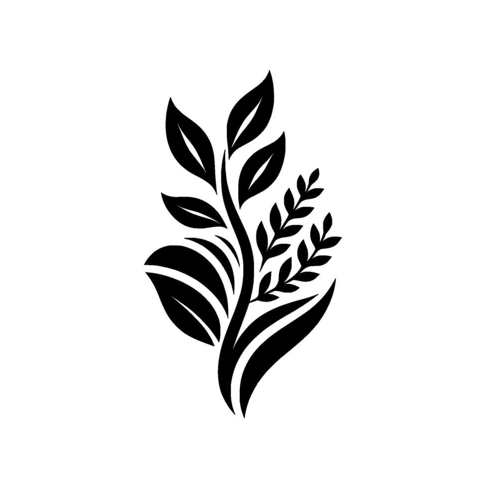 Elegant Black White Illustration of a Botanical Arrangement, Featuring Leaves Branches, Minimalist Design. vector