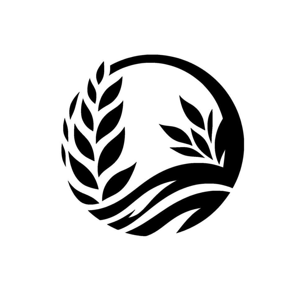 Minimalist Black and White Design A circular composition featuring wheat stalks and flowing shapes, signifying growth and harvest. vector