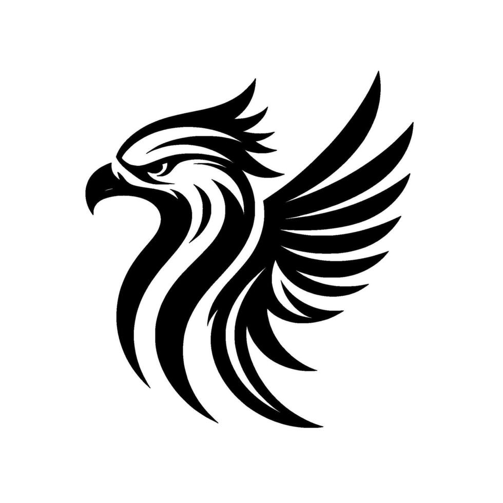 Black and White Eagle with a Fierce Gaze and Stylized Wing, Symbolizing Strength and Freedom vector