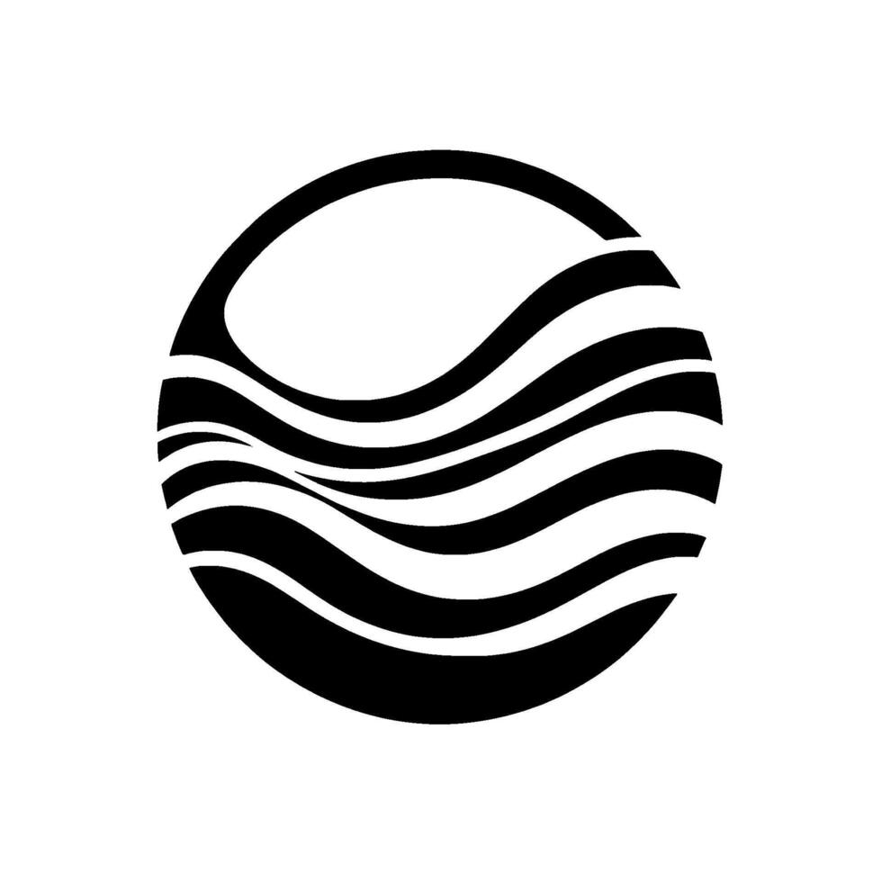 Minimalist Black and White Logo A circular featuring stylized wavelike lines, symbolizing fluidity and movement, against a clean white backdrop. vector