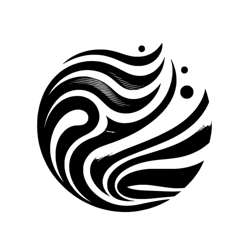 Abstract Black and White Swirl with Gradients and Dot Accents, Resembling a Circular Form on White. vector