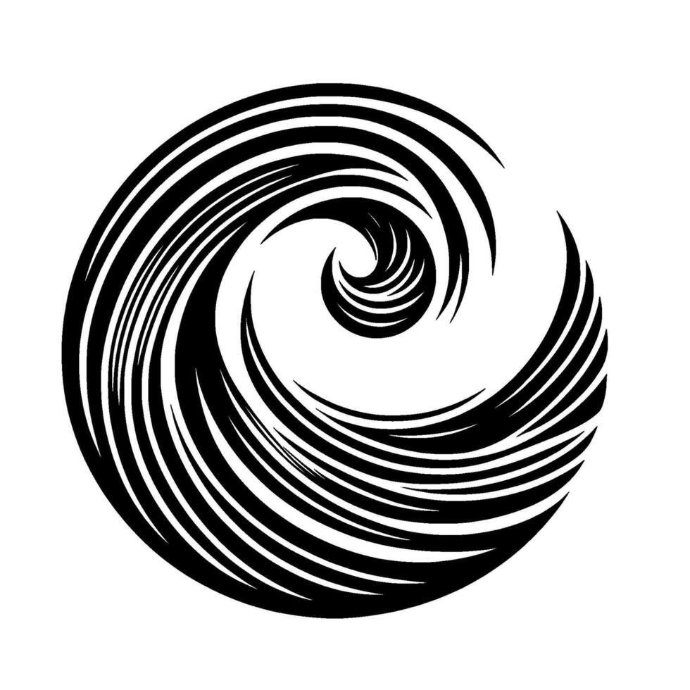 Artistic Black and White Swirl Design, Curvilinear Abstract Composition of Concentric Lines, Circular and Dynamic with Shadow. vector