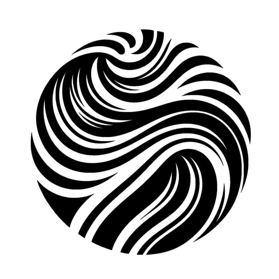 A monochromatic abstract circular featuring flowing, wavy lines arranged in a dynamic, swirling pattern against a white backdrop. vector