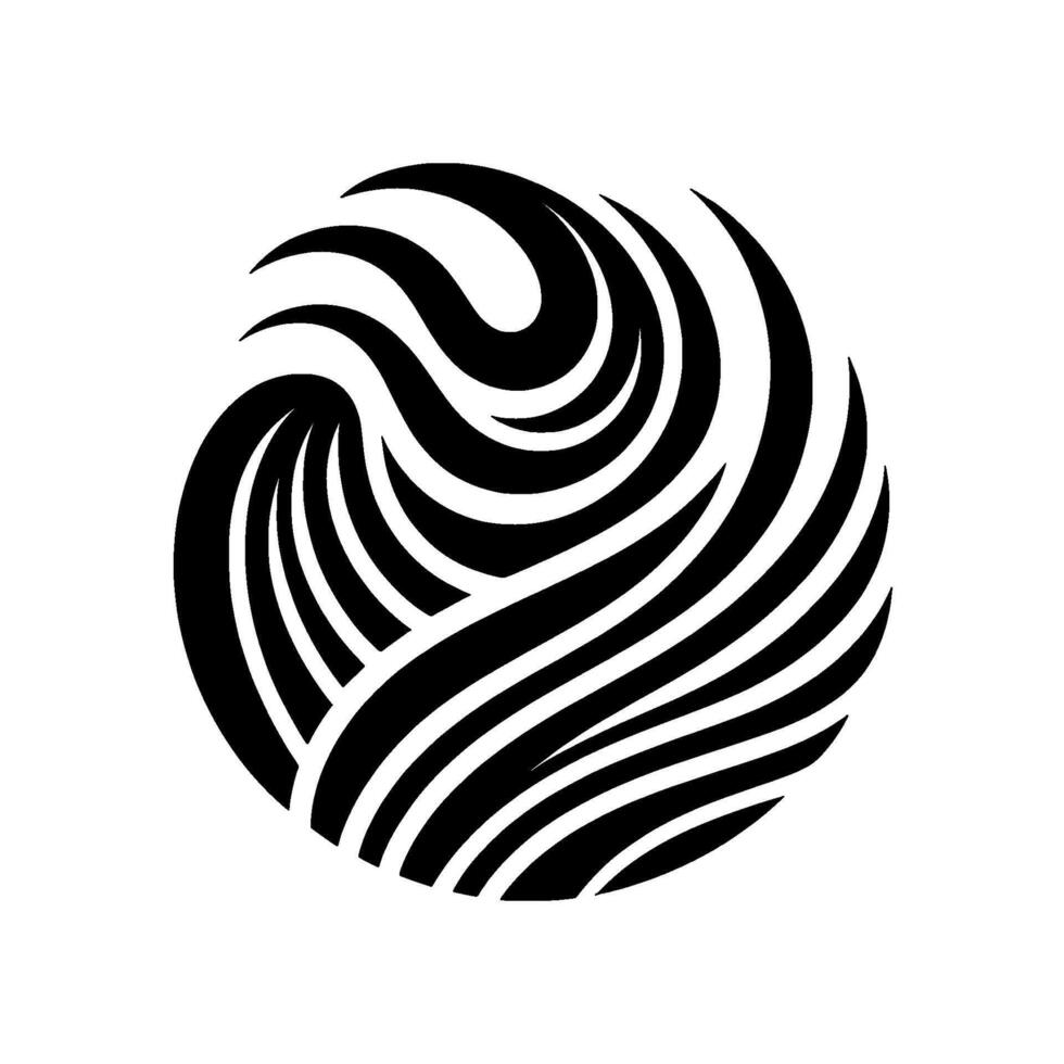 Circular Black and White Design Wavy, Striated Lines Forming a Modern, Artistic Abstract Shape on White Background. vector