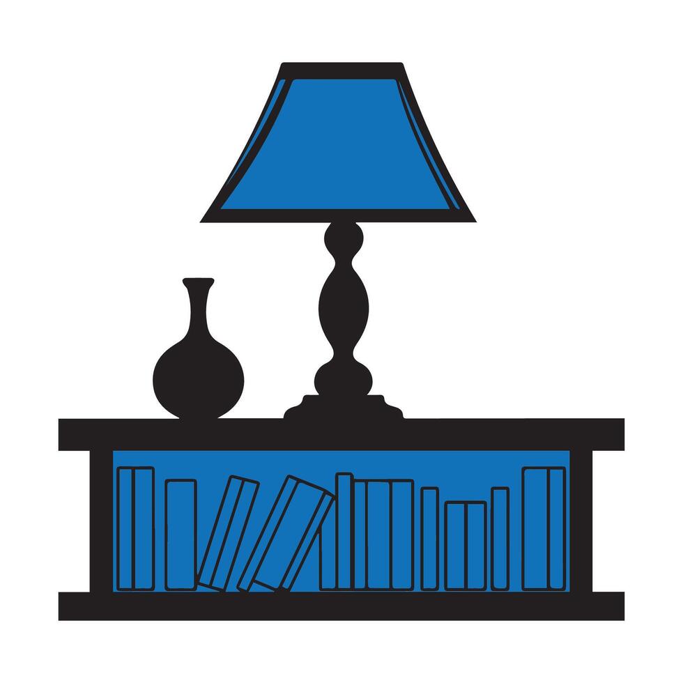 a lamp and books on a table vector