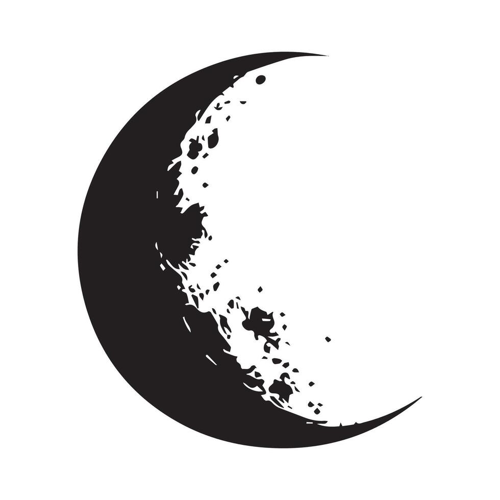 black and white drawing of a crescent with splatters vector