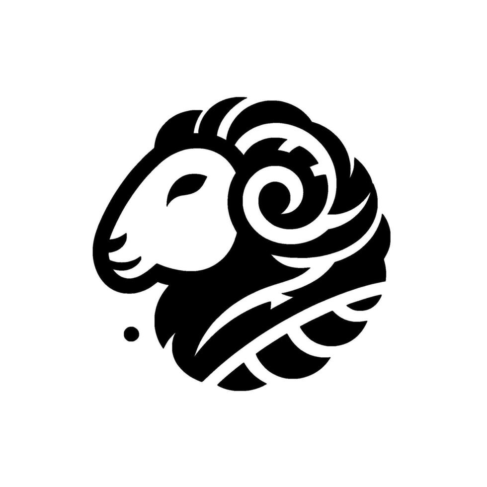 Stylized, monochrome illustration of a rams head, showcasing bold lines and a minimalist aesthetic, perfect for a or emblem. vector