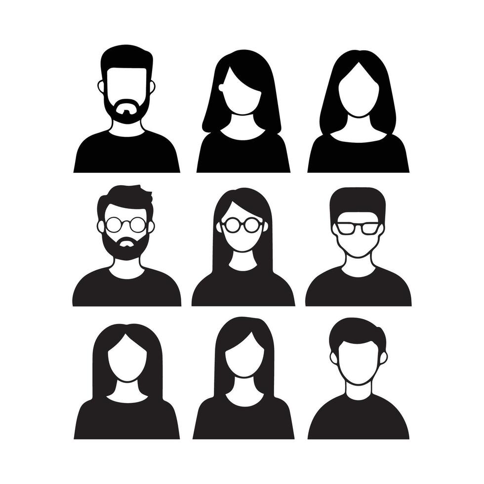 People Avatars in Black Silhouette on White Background vector