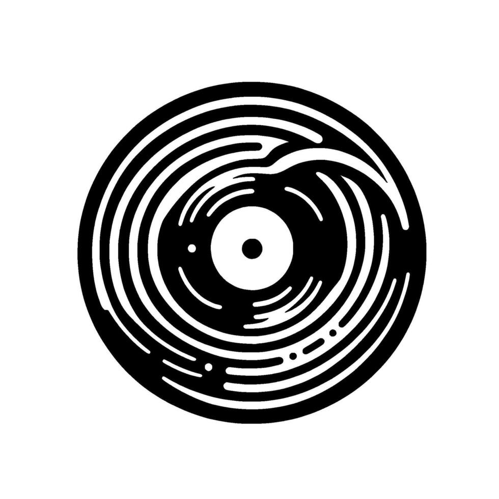 Stylized Black and White Vinyl Record on White Background Depicting Musical Grooves and Playback Elements vector