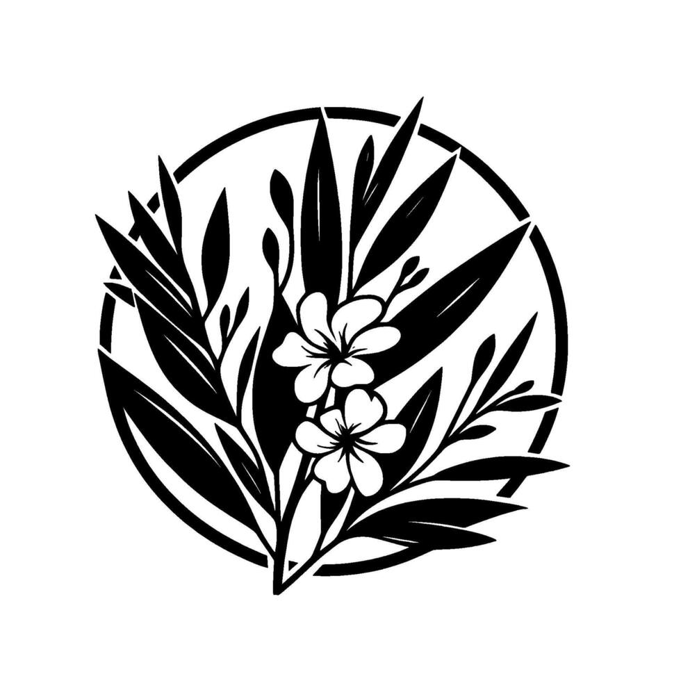 Elegant Black and White Floral Design A Circle Composition of Leaves, Flowers, and Delicate Buds vector